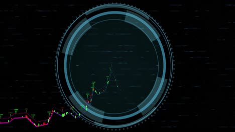 Animation-of-multiple-graphs-over-data-protection-text,-shield-in-circles-against-changing-numbers