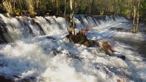 eume river flowing through spillways in a coruna, spain