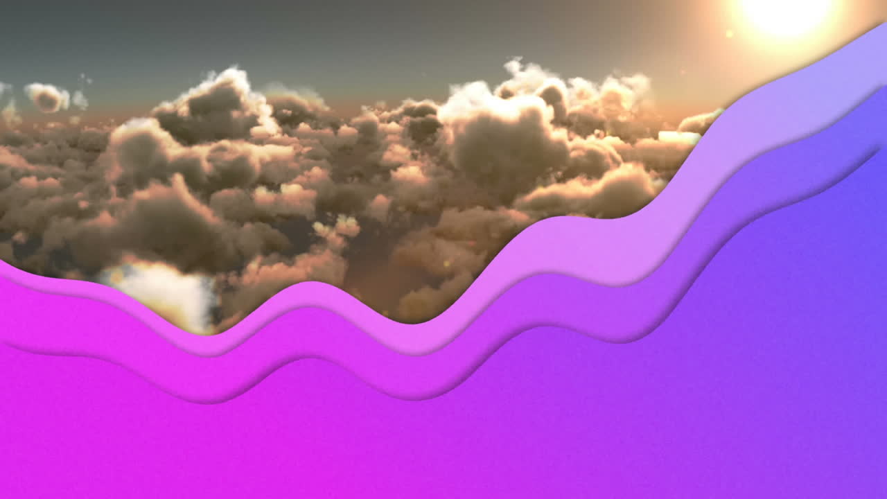 animación de ondas púrpuras que se mueven sobre las nubes