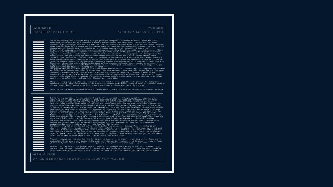 Animation of interface screen with processing data on black background