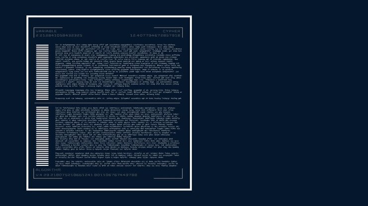 Animazione di schermo di interfaccia con dati in elaborazione su sfondo nero