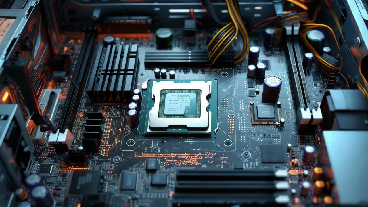 крупный план материнской платы компьютера с процессором