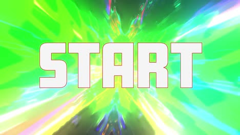 animación del texto de inicio en un fondo multicolor.
