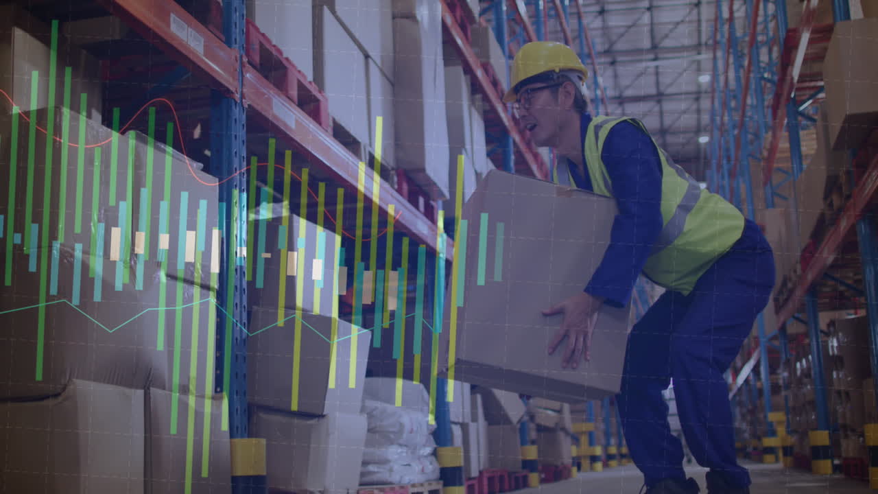 animación de estadísticas y procesamiento de datos sobre hombres biraciales que trabajan en almacenes