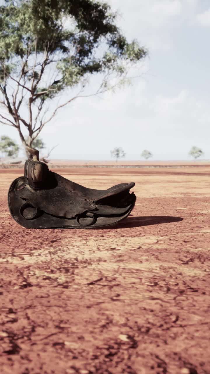 una silla de montar solitaria en el interior