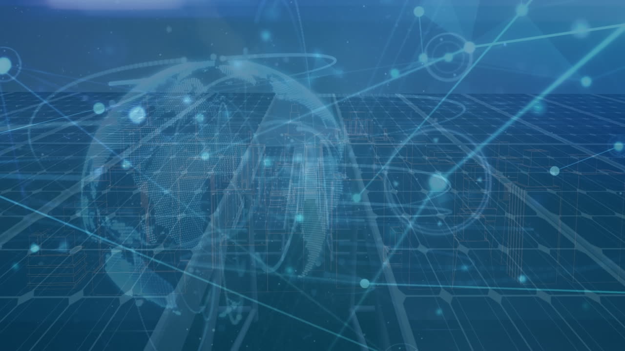 태양 전지판과 풍력 터빈을 통해 연결 네트워크와 함께 지구의 애니메이션