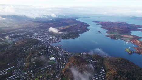 oban coastal town in scotland. aerial establishing shot