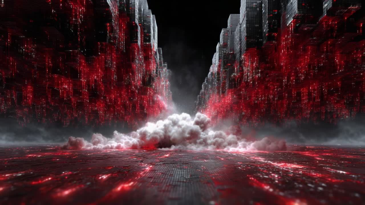 A Stunning Digital Landscape of Red-tinged Patterns and Powerful Cloud Formations, Portraying a Futuristic Realm Filled with Intricate Textures and Lighting Effects