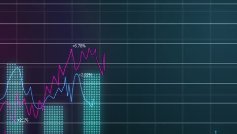 animation of financial data processing over grid on dark background