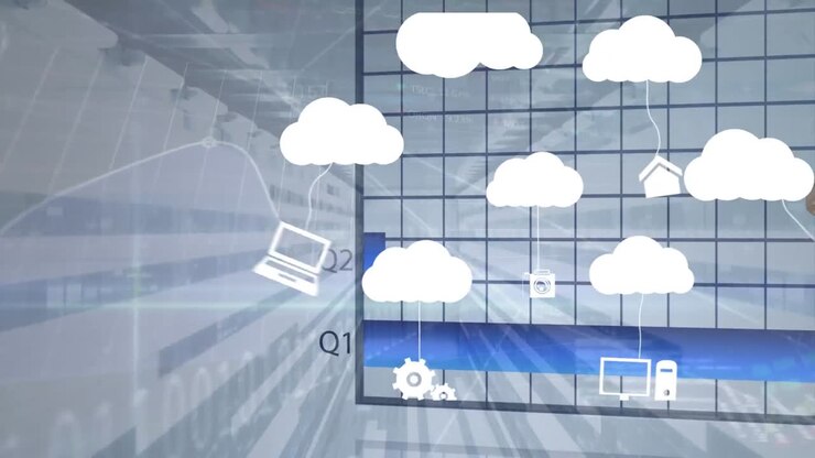 Animation of clouds with icons over data processing