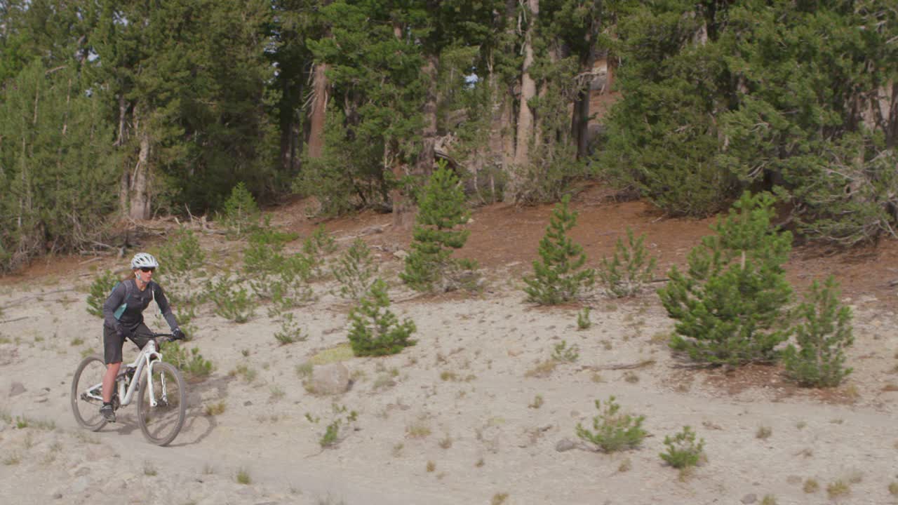 dos ciclistas de montaña recorren un camino cerca de un bosque