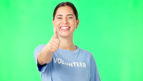 Happy-woman,-volunteer-and-hand-in-thumbs-up