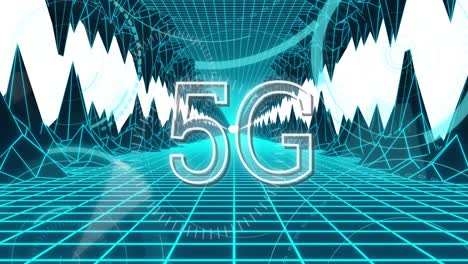 Animación-Del-Procesamiento-De-Datos-Y-Texto-5g-Sobre-Montañas-Digitales