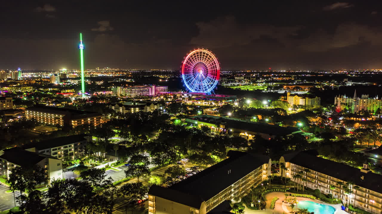 Night Hyperlapse of Ferris wheel in Orlando, Florida USA