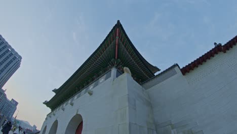 Seoul-palace-Korean-traditional-national-heritage-building-construction-in-the-city-town-urban-street-wide-angle-bottomview