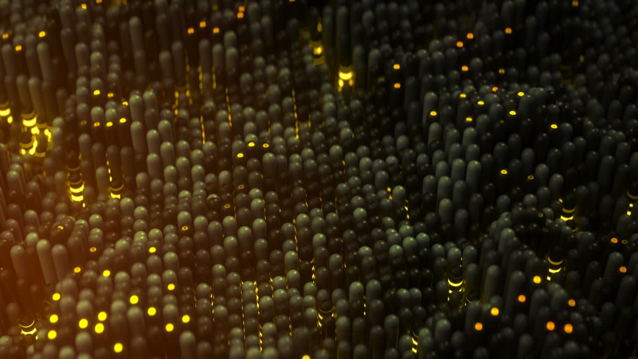 matriz ondulante de elementos iluminadores amarillos bucle sin costuras animación de renderizado 3d