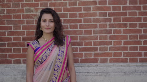 portrait of beautiful girl with traditional india costume sari