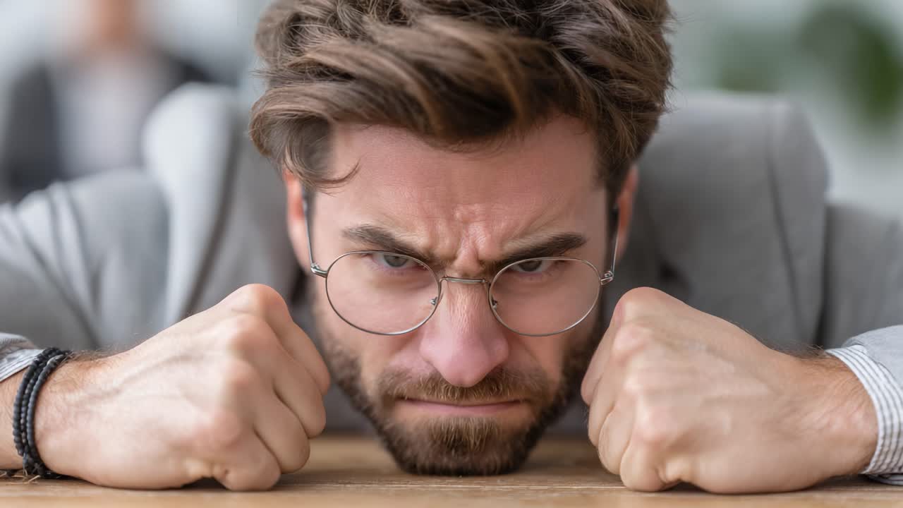 Intense Emotions: A Man's Frustration Captured in Two Frames as He Leans Forward with Determination, Engaging Deeply with His Thoughts and Surroundings