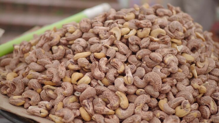 Close-up of a Large Pile of Cashew Nuts for Sale