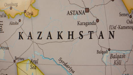 close-up of a map focusing on kazakhstan