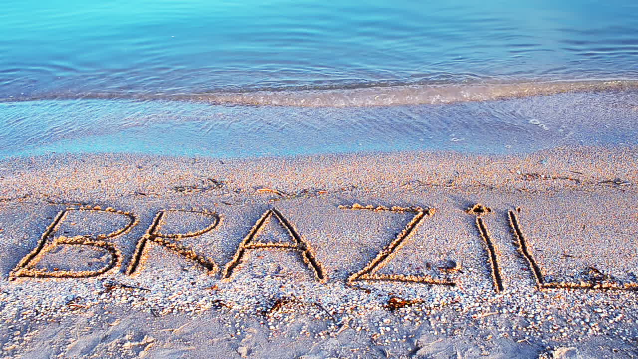 Brazylia, napis na piasku. Napis na piasku, plaża