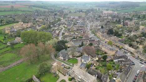 Chipping-Campden-Cotswold-market-town-drone-aerial-view-spring-4K-footage