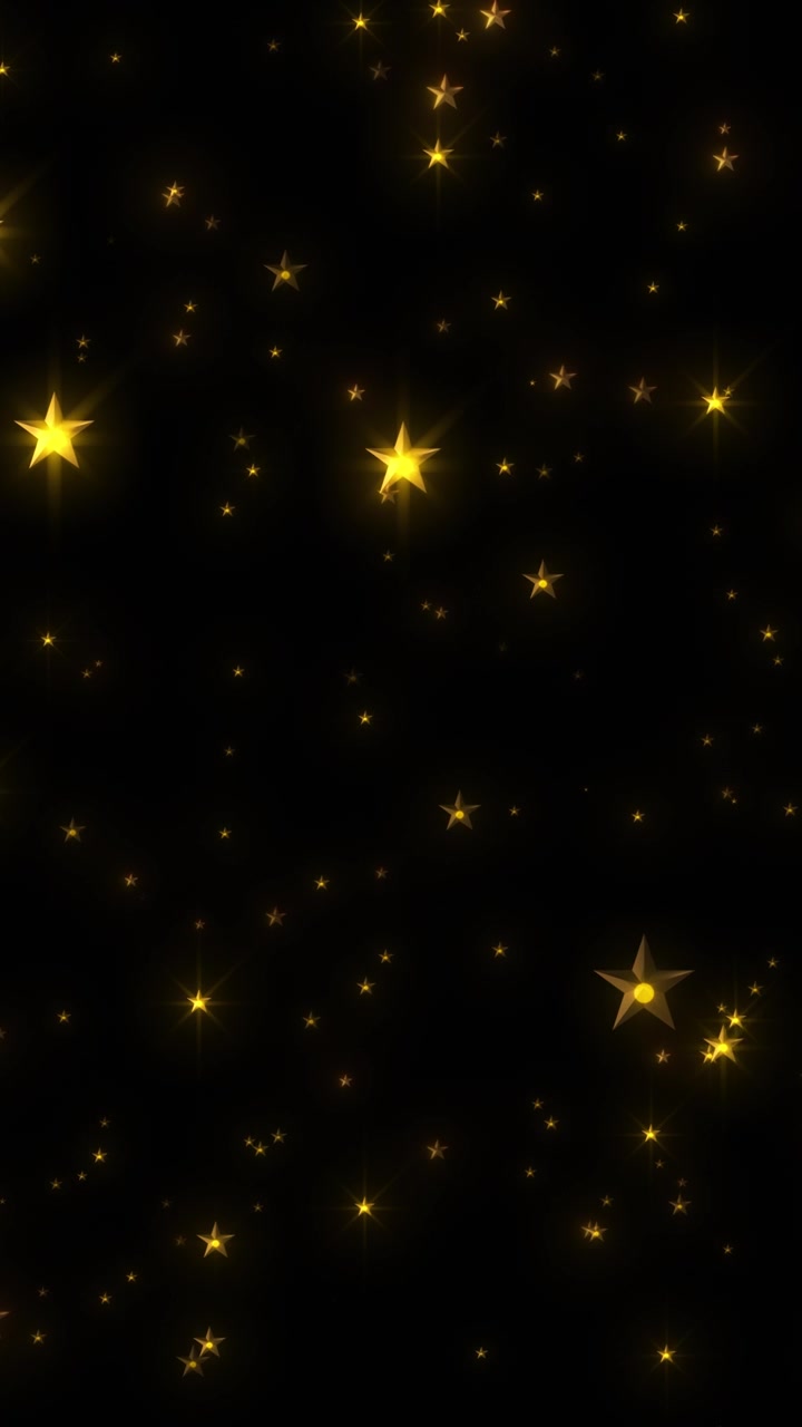 Black sky filled glowing golden stars shimmer particles dreamy celestial sparkle festive intros