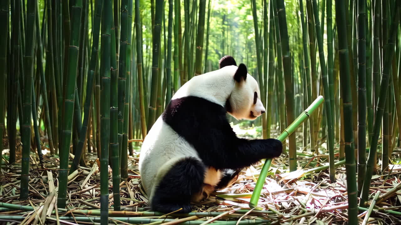panda comiendo bambú en un bosque de bambú