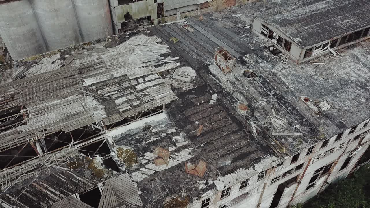 Ruins of a very heavily polluted industrial factory. Old industrial building for demolition. Aerial view