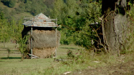 a rustic haystack building in rural northern romania