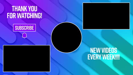 animated website outro with subscription prompt on a blue-purple background.