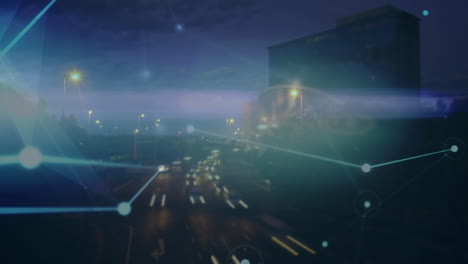 animación de la red de conexiones sobre el paisaje urbano