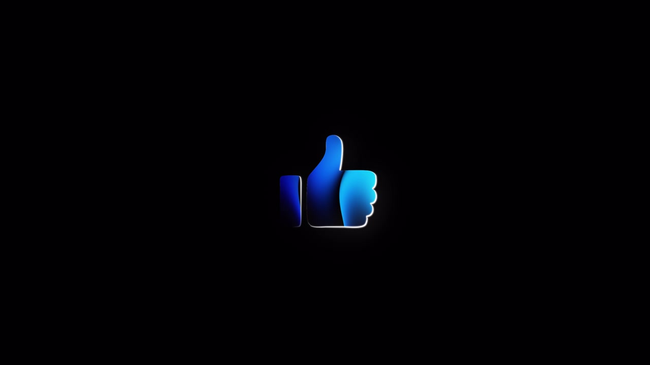 Animated Glowing Blue Thumbs Up Like Icon on Black Background