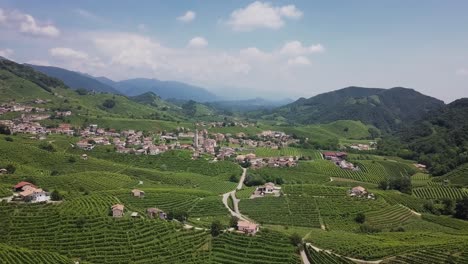 toma panorámica con drones de los viñedos y pueblos de la región vinícola del véneto