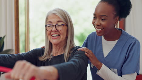 nurse, old woman and stretching with exercise