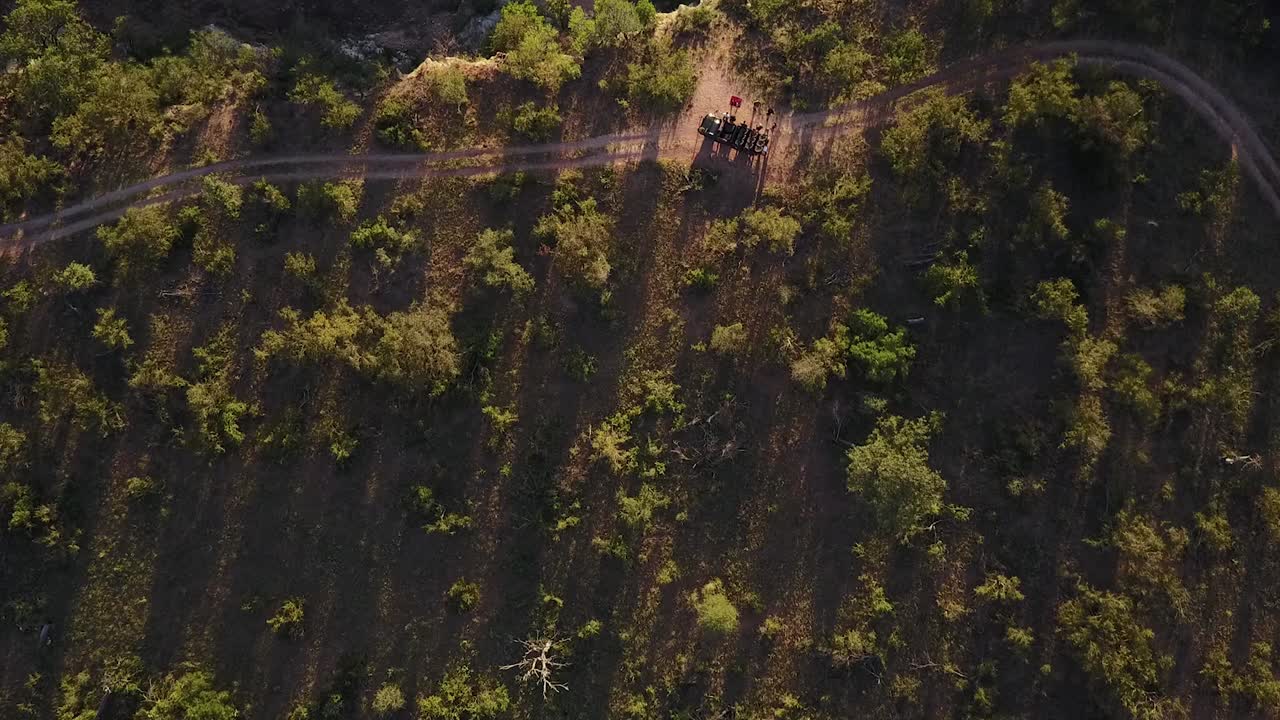 una hermosa toma de drone de un amanecer de safari en el bosque africano