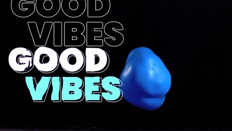 animation of good vibes text and balloon on black background