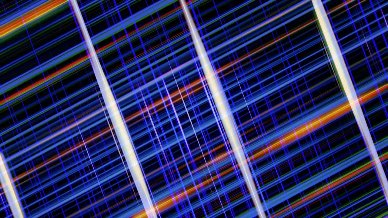 líneas paralelas brillantes abstractas de colores púrpura y naranja que giran sobre un fondo negro, bucle sin costuras. animación. rayos de luz giratorios brillantes