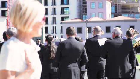 brass band performance on city street