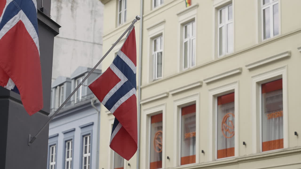 Norwegian Flag on Building Facade
