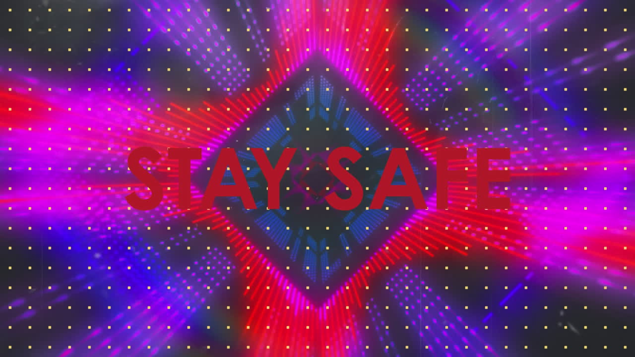 Animazione di un messaggio di distanziamento sociale su uno sfondo neon colorato e dinamico