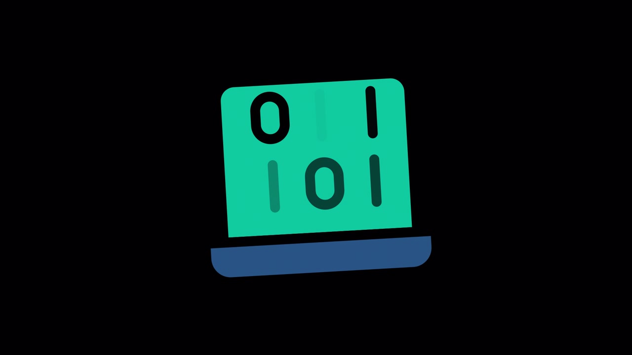 Animated Laptop Icon Displaying Binary Code Data