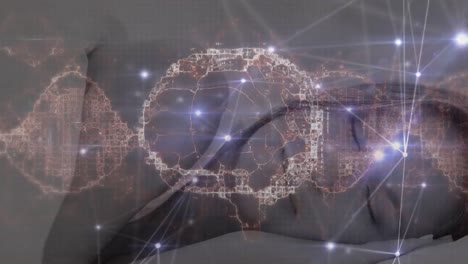 animación del cerebro y procesamiento de datos sobre mujer caucásica durmiendo