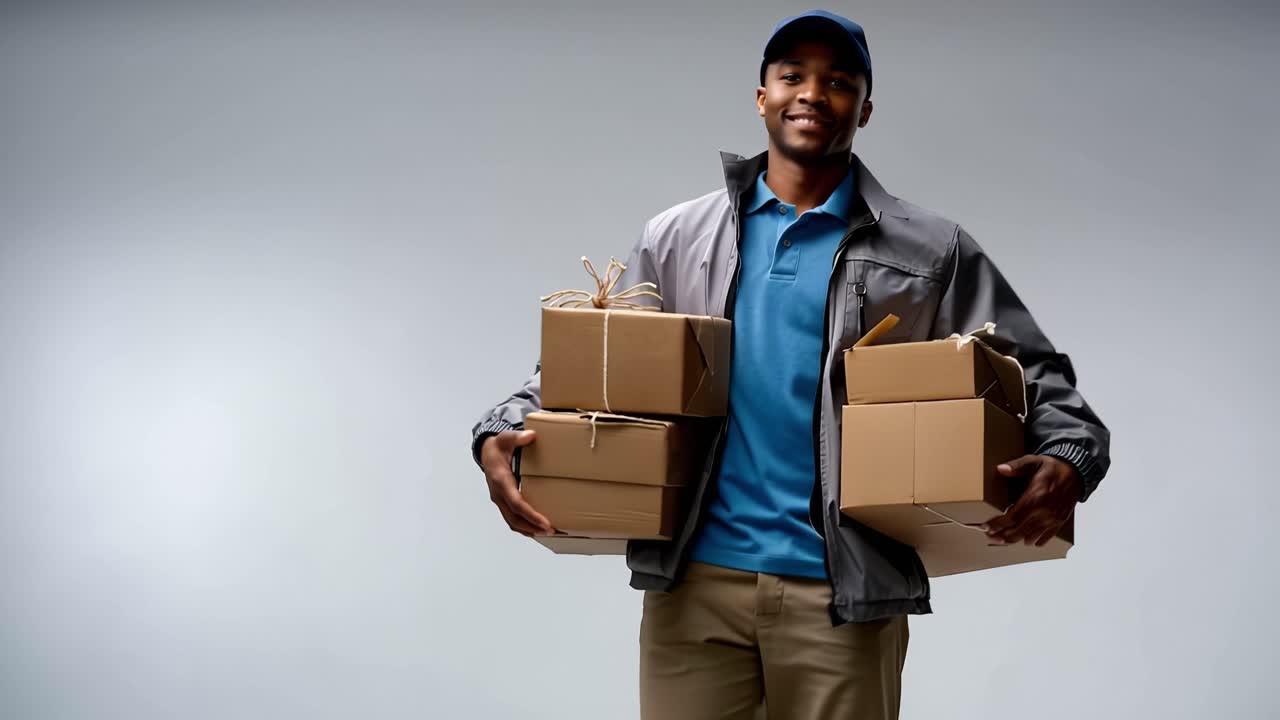 A Smiling Delivery Person Carrying Multiple Packages, Showcasing Professionalism and Enthusiasm While Ensuring Safe and Timely Delivery to Customers