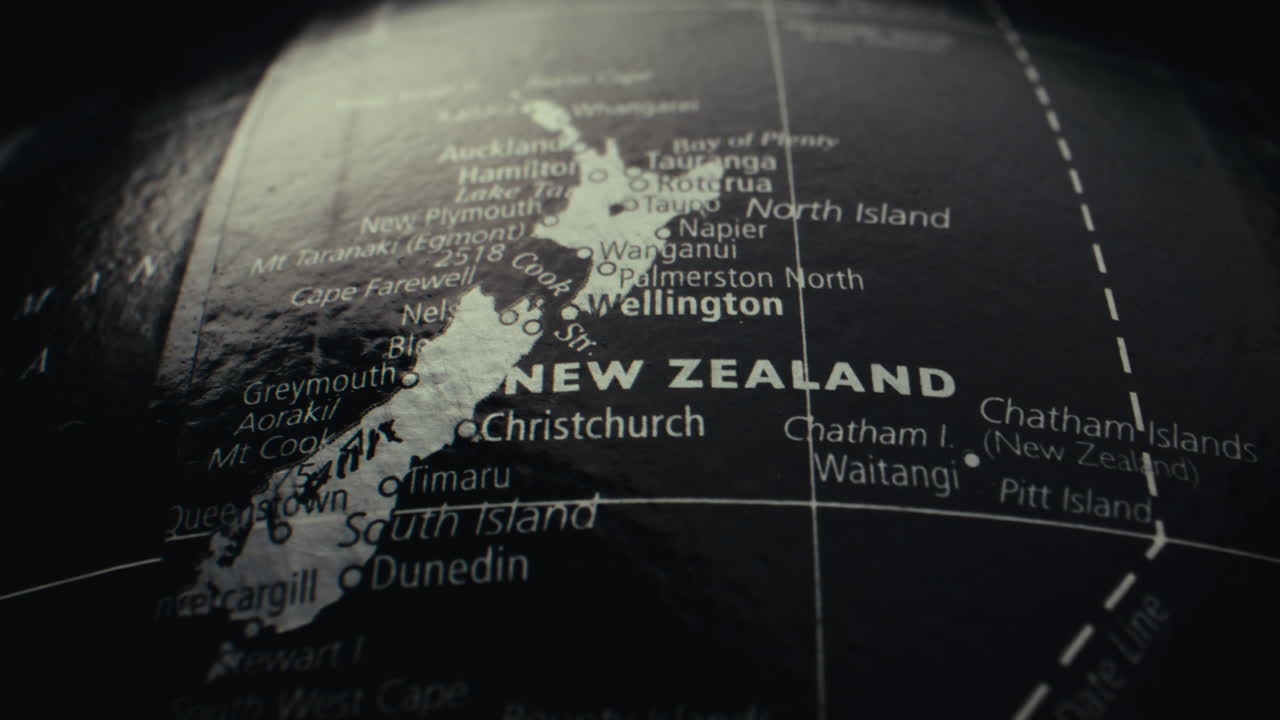 Close-up Map of New Zealand on a Globe