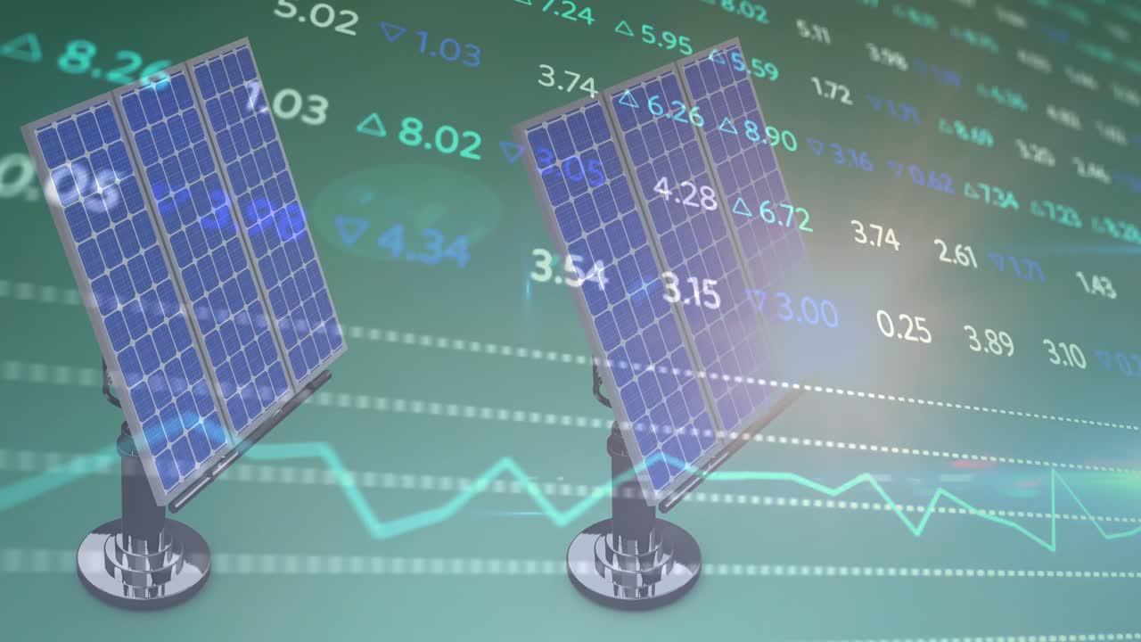 태양 전지 패널을 통해 금융 데이터 처리의 애니메이션