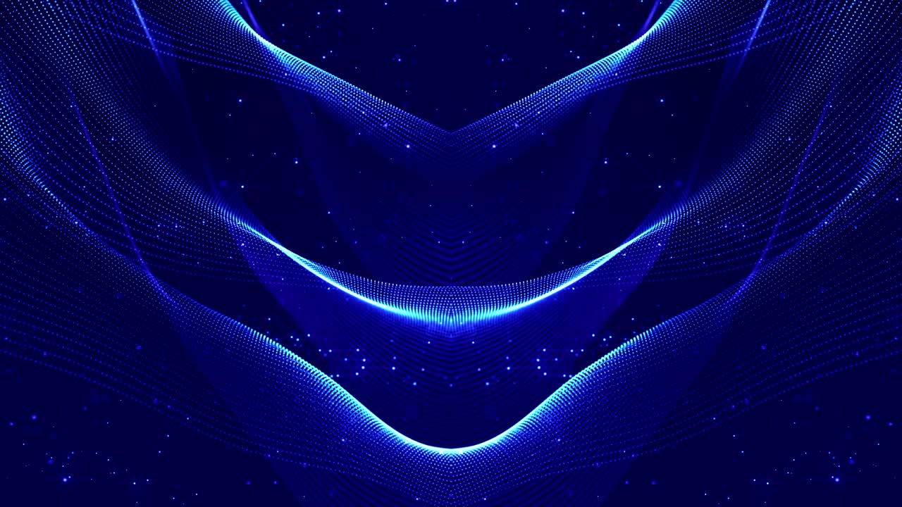 las partículas azules brillantes forman líneas, estructuras simétricas. fondo abstracto de ciencia ficción 3d en bucle de 4k. para presentaciones de vacaciones, ceremonias como diseño de movimiento de bucle vj