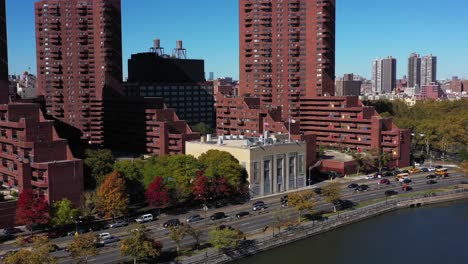 short clip of fdr drive and apartment highrise buildings in harlem, manhattan, nyc