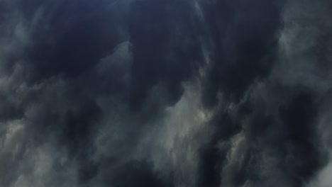 a thunderstorm occurs inside dark cumulonimbus clouds in the sky