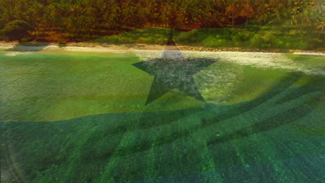 animation of flag of ghana blowing over beach landscape